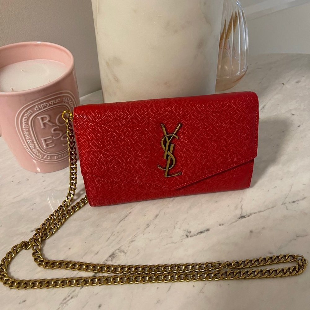 Saint Laurent - Red Envelope Leather Chain Wallet
